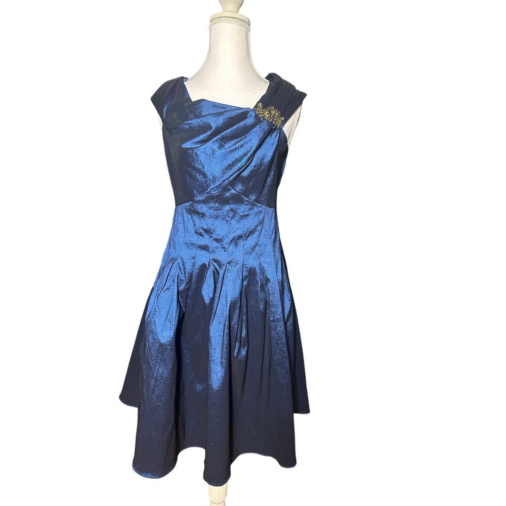 Jessica Howard Navy Embellished Gold Rhinestone Shoulder Semi Formal Dress